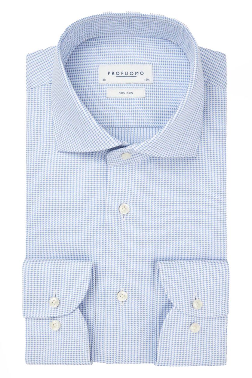 Profuomo strijkvrij overhemd slim fit lichtblauw geruit katoen