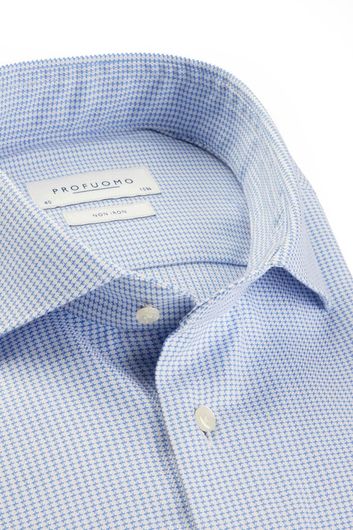Profuomo business overhemd slim fit lichtblauw geruit katoen strijkvrij