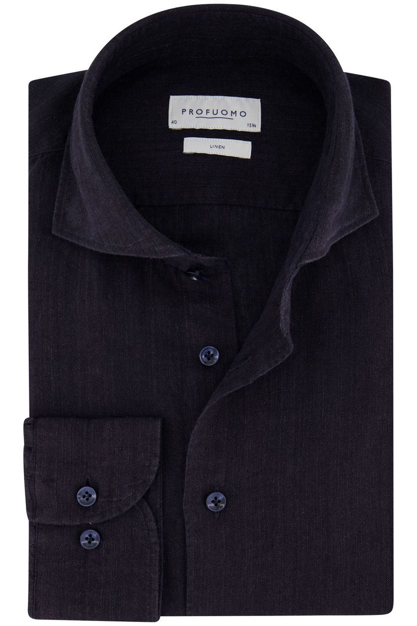 Profuomo business overhemd slim fit zwart effen 100% linnen