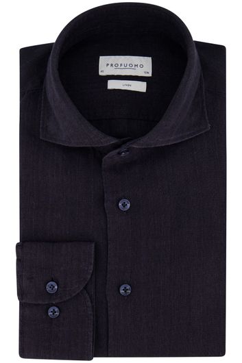 Profuomo business overhemd slim fit zwart effen linnen cutaway boord