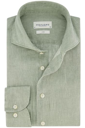 Profuomo casual overhemd slim fit groen effen 100% linnen