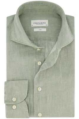 Profuomo Profuomo casual overhemd slim fit groen effen 100% linnen