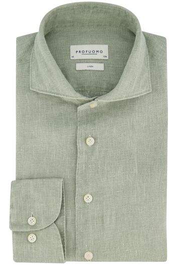 Profuomo casual overhemd slim fit groen effen 100% linnen