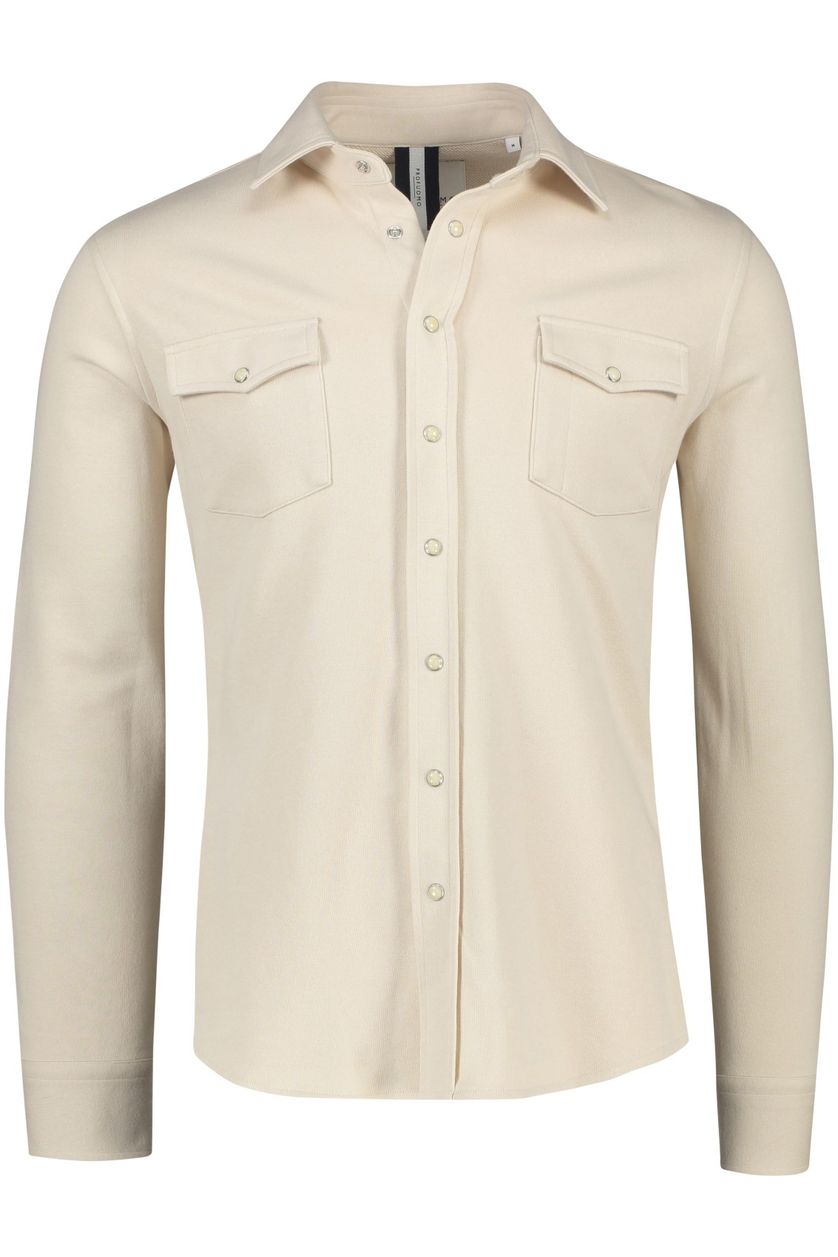 Profuomo vest overshirt beige effen katoen met stretch