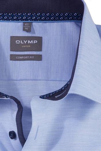 Olymp Luxor overhemd wijde fit lichtblauw effen katoen borstzak