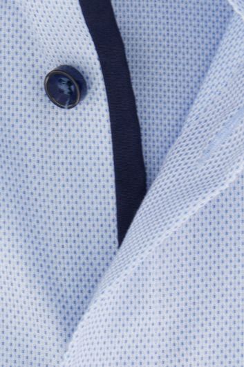 Olymp overhemd korte mouw wijde fit lichtblauw geprint 