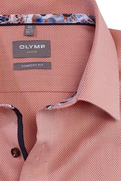 Olymp Luxor overhemd roze effen katoen borstzak wijde fit