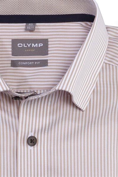 Olymp Luxor Comfort Fit business overhemd wijde fit beige gestreept katoen button-under
