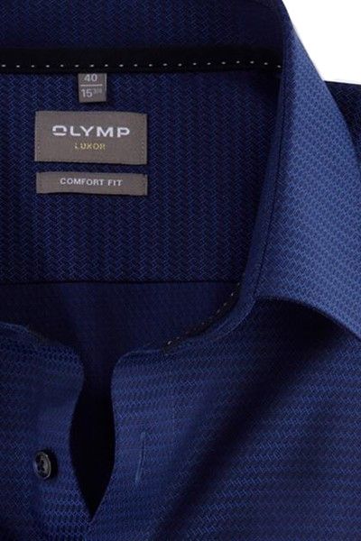 Olymp business overhemd Luxor wijde fit donkerblauw geprint katoen