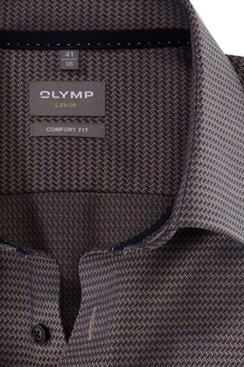 Olymp Luxor overhemd comfort fit bruin geprint katoen