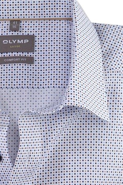Olymp Luxor overhemd wijde fit wit geprint vierkantjes katoen
