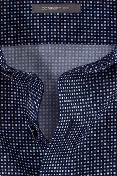 Olymp Luxor comfort fit overhemd mouwlengte 7 donkerblauw geprint katoen