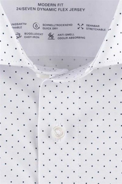 Olymp Luxor 24/Seven overhemd mouwlengte 7 normale fit wit gestipt katoen