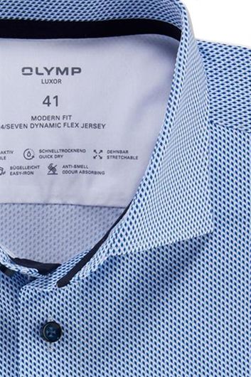 Olymp overhemd mouwlengte 7 Luxor Modern Fit 24/Seven blauw geprint katoen