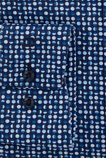 Olymp  Luxor Modern Fit overhemd mouwlengte 7 donkerblauw geprint katoen