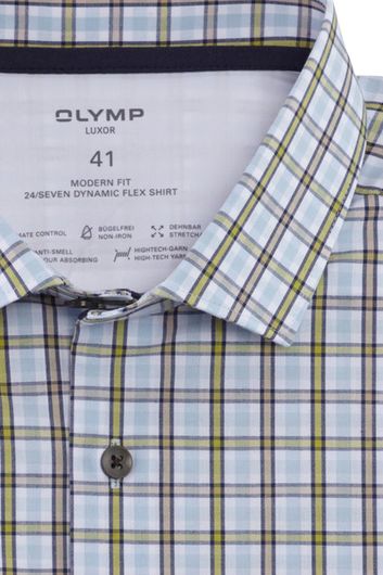 Olymp overhemd korte mouw normale fit groen geel geruit 