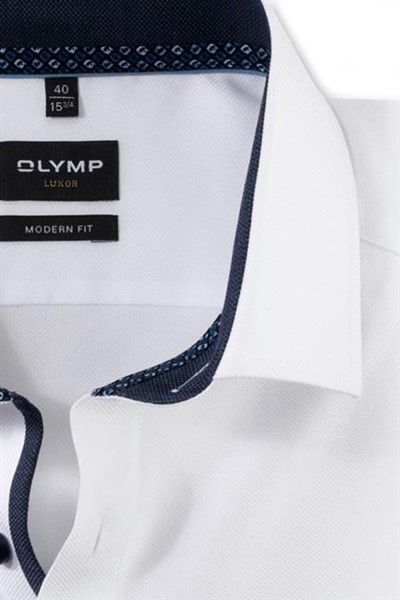 Olymp Luxor business overhemd normale fit wit effen katoen zwarte knopen