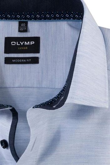Olymp Luxor Modern Fit overhemd normale fit lichtblauw gemeleerd effen katoen