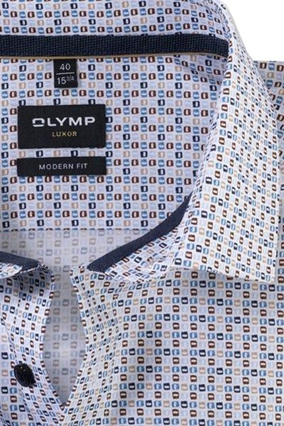 Olymp business overhemd Luxor normale fit ecru geprint katoen