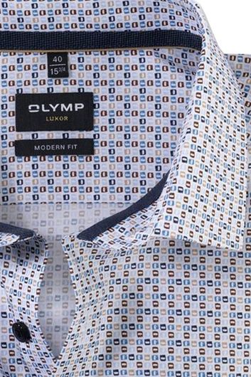 Olymp Luxor Modern business overhemd normale fit ecru geprint katoen