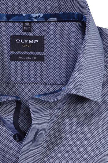 Olymp Luxor overhemd korte mouw normale fit blauw effen katoen
