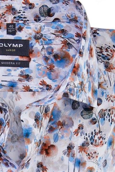 Olymp overhemd mouwlengte 7 Luxor Modern Fit normale fit blauw geprint 100% katoen