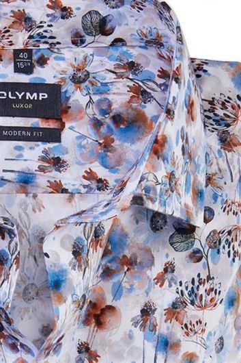Olymp overhemd mouwlengte 7 Luxor Modern Fit normale fit blauw geprint katoen
