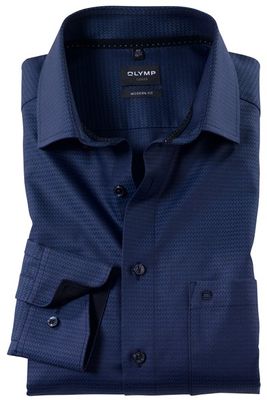 Olymp Olymp  Luxor Modern Fit overhemd mouwlengte 7 donkerblauw gestreept katoen