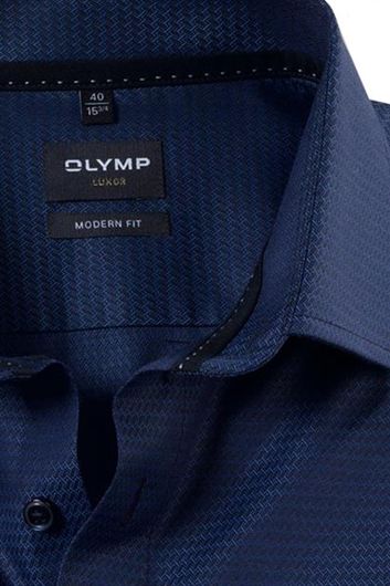 Olymp  Luxor Modern Fit overhemd mouwlengte 7 donkerblauw gestreept katoen