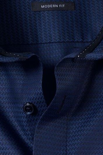 Olymp  Luxor Modern Fit overhemd mouwlengte 7 donkerblauw gestreept katoen