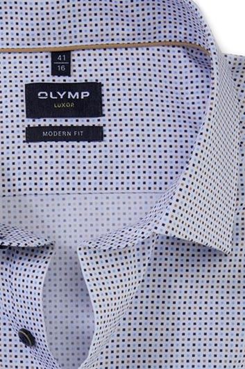 Olymp business overhemd Luxor Modern Fit normale fit wit geprint vierkantjes katoen