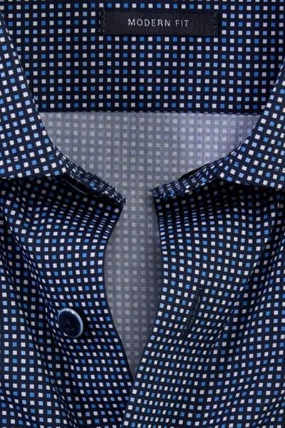 Olymp Luxor Modern Fit overhemd mouwlengte 7 donkerblauw geprint katoen