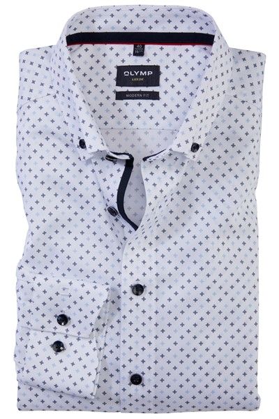 Olymp business overhemd Luxor normale fit wit geprint katoen button-down