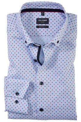 Olymp Olymp overhemd Luxor Modern Fit normale fit blauw geprint katoen button down