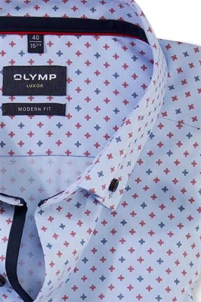Olymp overhemd Luxor Modern Fit normale fit blauw geprint katoen button down