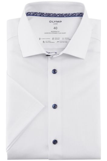 OLYMP Luxor 24/Seven overhemd korte mouw normale fit wit effen katoen