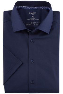 Olymp Overhemd korte mouw OLYMP Luxor 24/Seven Modern Fit normale fit donkerblauw effen katoen