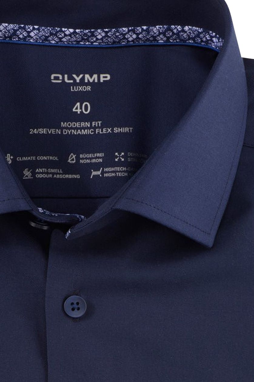 OLYMP Luxor 24/Seven overhemd korte mouw normale fit donkerblauw effen katoen