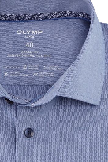 Katoenen Olymp overhemd korte mouw normale fit blauw effen