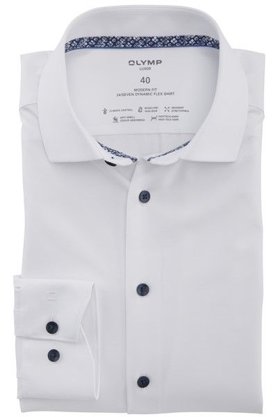 Olymp Luxor 24/Seven Modern Fit overhemd normale fit wit effen katoen