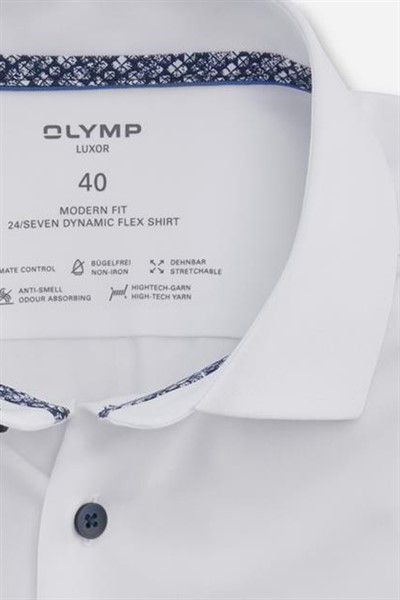 Olymp Luxor 24/Seven Modern Fit overhemd normale fit wit effen katoen