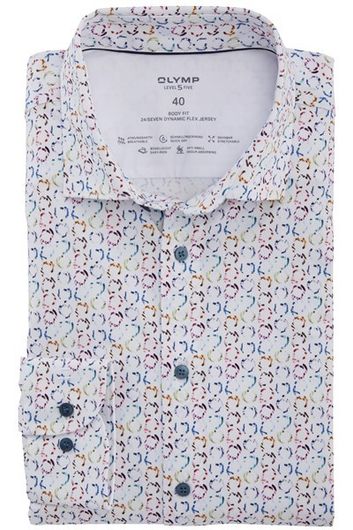 Olymp  Level Five 24/Seven overhemd mouwlengte 7 extra slim fit wit geprint katoen
