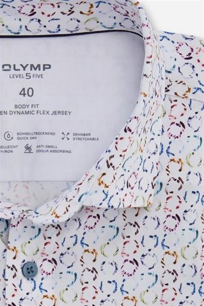 Olymp overhemd mouwlengte 7 Level Five body fit wit geprint katoen