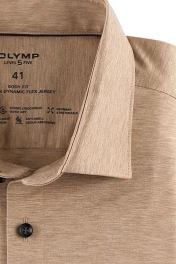 Olymp overhemd Level Five body fit extra slim fit beige effen katoen