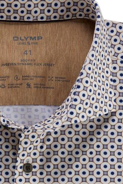 OLYMP Level Five 24/Seven overhemd extra slim fit beige geprint katoen