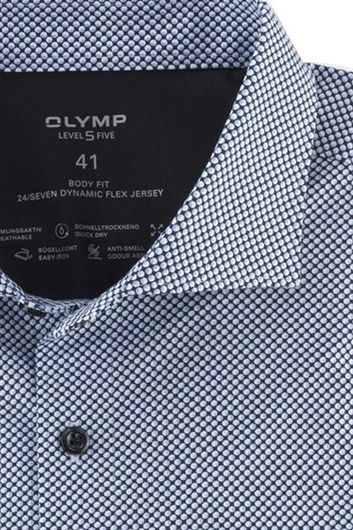 Overhemd Olymp body fit blauw wit patroon
