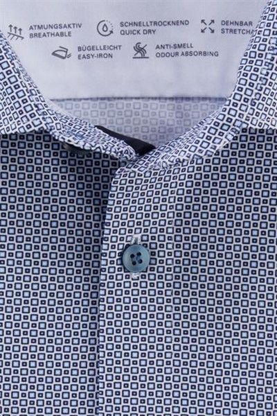 Super slim fit Olymp overhemd mouwlengte 7 blauw geprint katoen