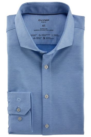 OLYMP No. Six 24/Seven overhemd mouwlengte 7 super slim fit blauw effen katoen