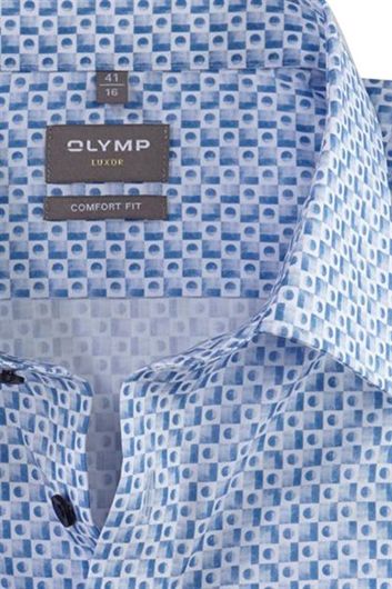 Olymp Luxor overhemd wijde fit blauw geprint katoen