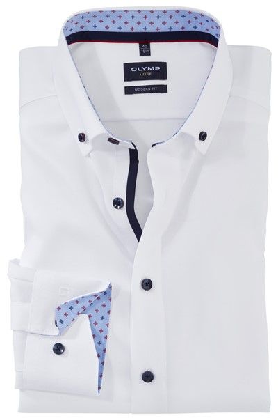 Olymp business overhemd Luxor normale fit wit effen katoen button down